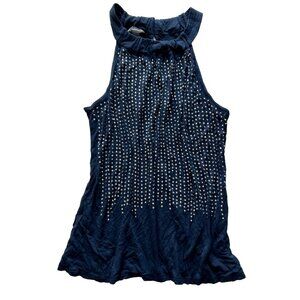 Navy Rhinestone Y2K Rayon Racerback Top Sleeveless Tank Top Women's Large I.N.C.